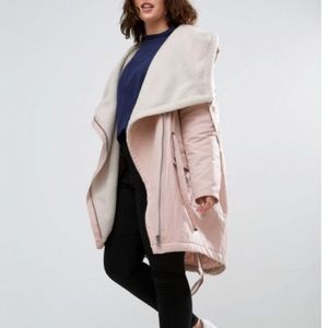 ASOS curve pink waterfall parka with borg lining